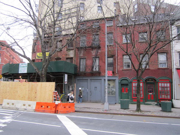 The three buildings stretching west from the southwest corner of Canal and Greenwich Sts. are all being renovated. The corner building, though, has been uninhabited for years and is in dangerously dilapidated condition.  Photos by Lincoln Anderson