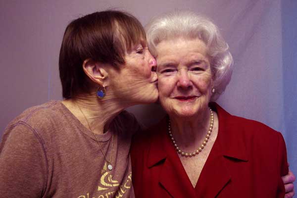 Photo courtesy of StoryCorps Pamela Wolff smooches Dorothea Angela McElduff, upon their 2010 participation in the StoryCorps project.