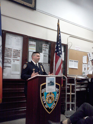 Photo by Scott Stiffler Back at the 10th, and in command: Captain David S. Miller, at May 22’s Community Council meeting.