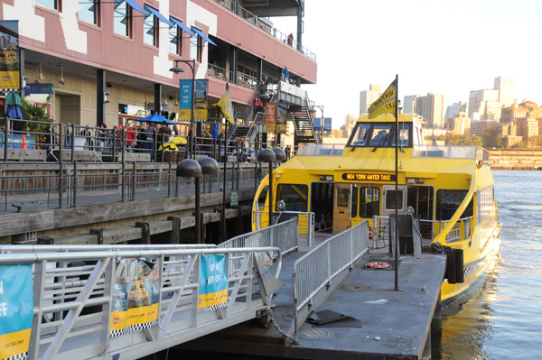 Downtown Express photo by Terese Loeb Kreuzer New York Water Taxi docked at Pier 17 in the South Street Seaport. Under the maritime usage plan for the pier proposed by The Howard Hughes Corp., which is about to tear down the existing shopping mall on the pier and replace it with a new one, there would be room for New York Water Taxi to dock at the newly configured pier, and for one other boat. 