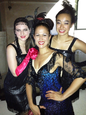 Mona Johnson, Marni Halasa, Sophie Spillmann -- Mona and Sophie, members of the team, performed in July at Olympic figure skater Johnny Weir’s “Great Gatsby Birthday Party” at the Soho Grand in New York City.  The girls, dressed as flappers, entertained the crowd, skating on synthetic ice.