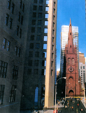 Early rendering of the tower Trinity Real Estate proposes to build behind the Trinity Church, although officials said the look may change. 