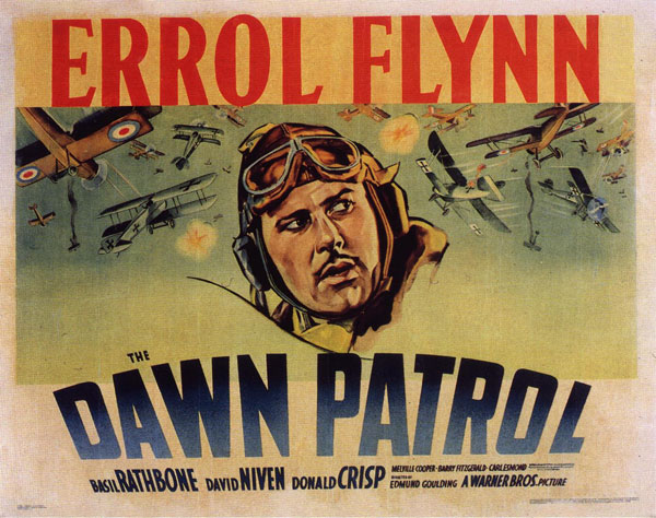 Hollywood heavies, as Brit flyboys: Errol Flynn, David Niven and Basil Rathbone soar on the Hudson Park Library screen (Nov. 28).  IMAGE COURTESY OF WARNER BROS.