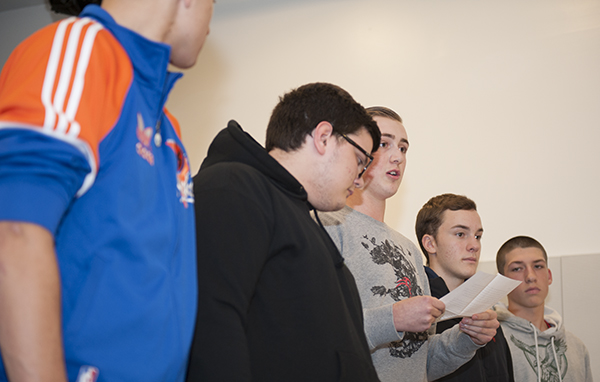 Teens objecting to the proposed closure of the Stuyvesant Community Center earlier this month. Downtown Express photo by Terese Loeb Kreuzer. 