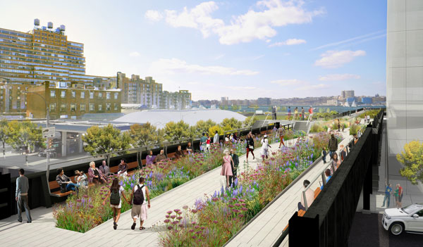 A rendering depicts the 11th Ave. bridge, along Section III of the High Line.