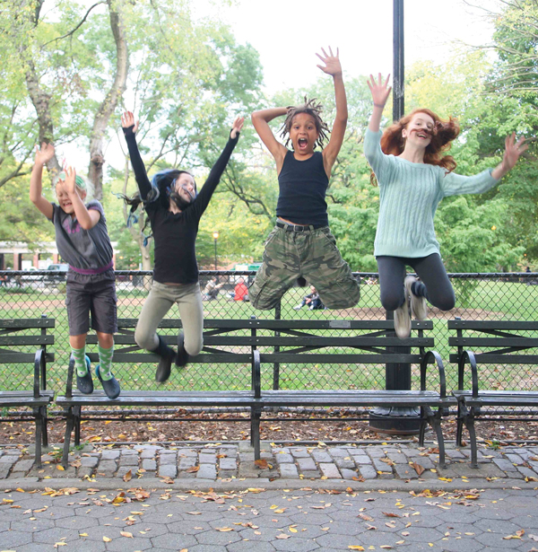 L to R: East Village Dance Project students Franky Kramer-John, Lydia Antoinette Aiall, Safouane Chestnut and Piper Morrison are featured in “Shell-Shocked Nut.”   PHOTO BY HUGH BURCKHARDT