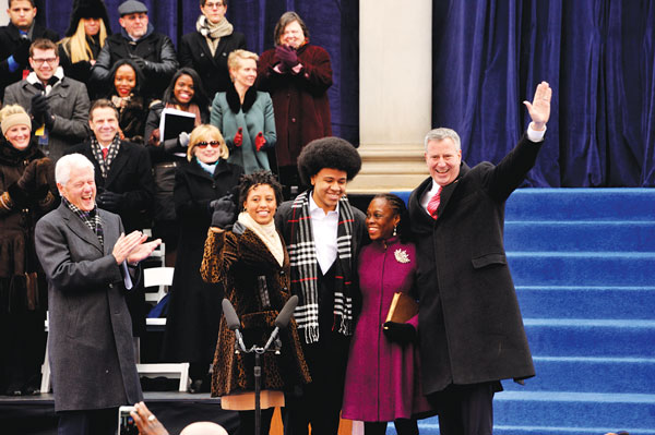 Downtown Express photo by Donna Aceto Mayor de Blasio and his family after he took the oath of office Jan. 1