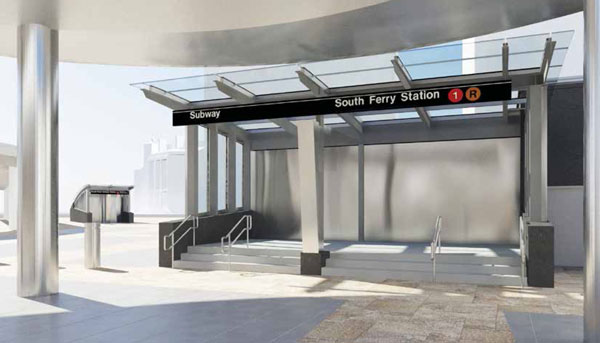 Image courtesy of NYC Transit One possible change to the South Ferry station includes entrances with doors that could be sealed closed before a storm. 