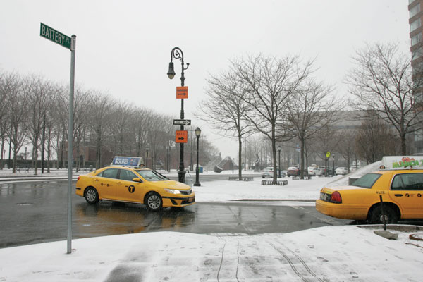  The intersection of Battery Place and Little West St. near P.S./I.S. 276, which does not have any traffic signals.