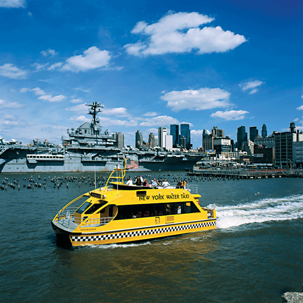 Photo courtesy of New York Water Taxi The new ferry route passes near the Intrepid Museum.