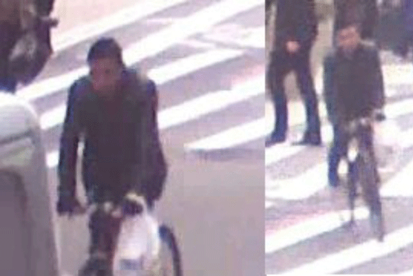 Photo courtesy of the NYPD Police released this image of the cyclist who is wanted for allegedly mowing down State Senate staffer John Allen at the corner of W. 40th St. & Sixth Ave. on April 7. 