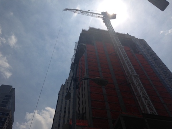 Construction work on the Four Seasons hotel being built at 30 Park Pl. Downtown Express photo by Annum Khan.  