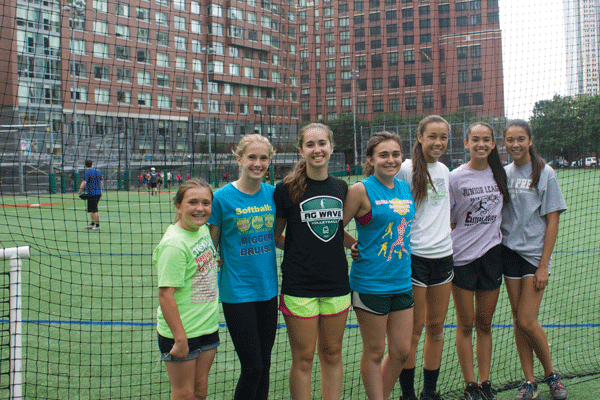 Downtown Express photo by Zach Williams Seven members of the Downtown Little League’s two state championship teams including three of the seven sets of sisters (L-r): Grace Kirwin, Jamie Morrison, Zoe Morrison, Brooke Kirwin, Morgan O’Mara, Sophia Marino and Ava O’Mara. 