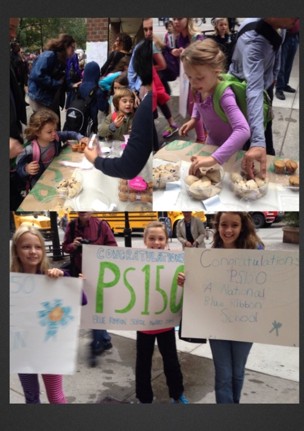 P.S. 150 students and parents celebrate their National Blue ribbon award with blueberry muffins. Photo courtesy of Wendy Chapman.