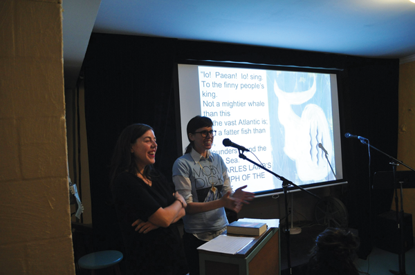 No blubber, just lean prose: readers dig into Melville, at the 2012 MDMNYC.   Photo by Justin Taylor