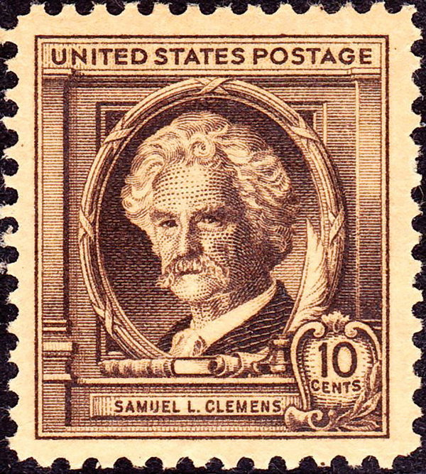 Like this 1940 licker, Mark Twain gets the stamp of approval with a Nov. 30 walking tour and a cafe tribute.  Wikipedia image scan by Gwillhickers 