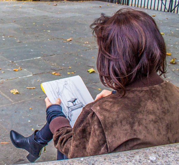 Sketching the currently nonfunctional Schiff Fountain in Seward Park.  Photos by Zach Williams