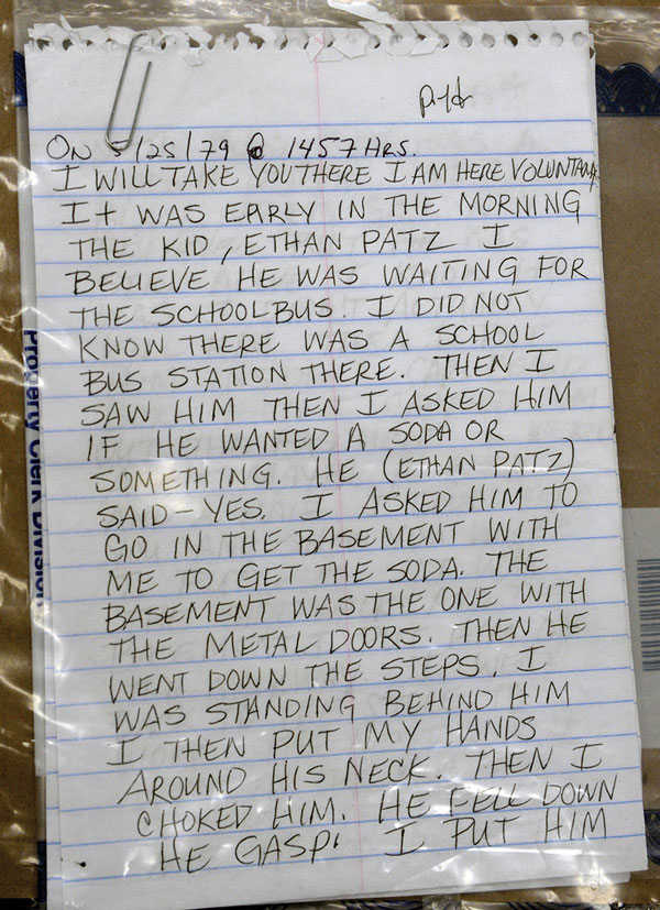 Part of Pedro Hernandez’s confession, as written down by a police detective, that he gave after his arrest in New Jersey in May 2012.