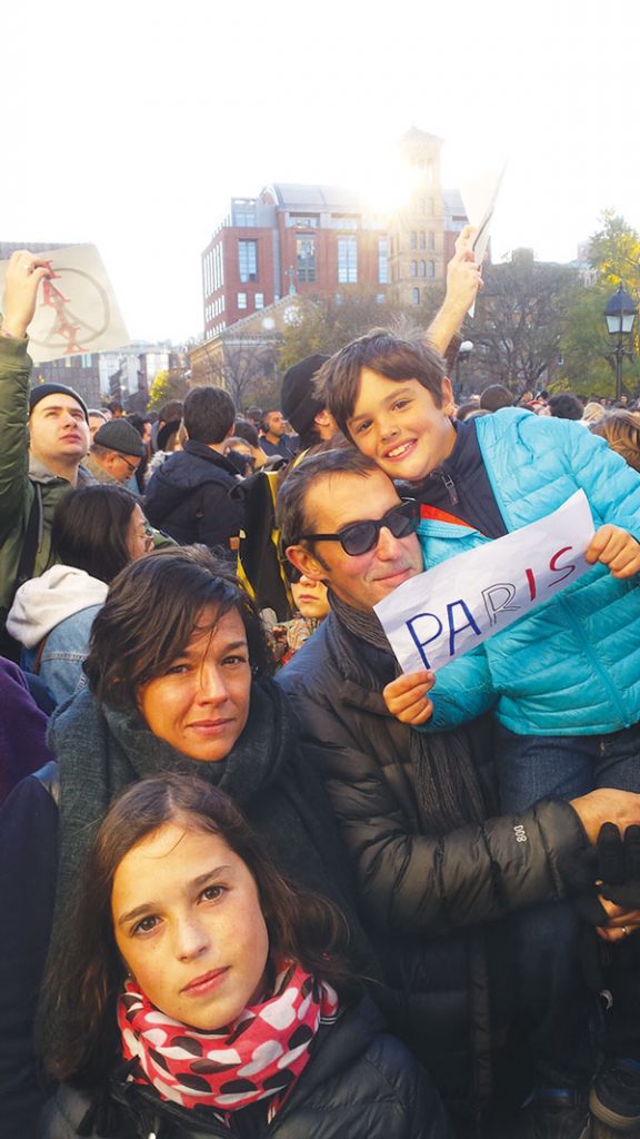 The Merigot family stood united against terrorism in Washington Square on Saturday. Photo by Lincoln Anderson