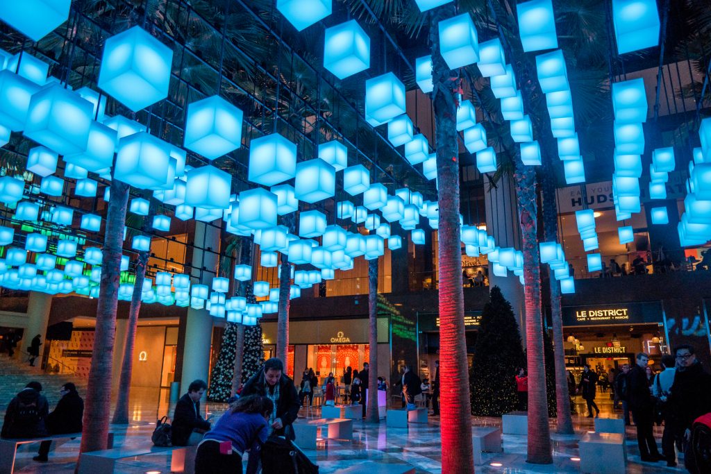 Photo by Milo Hess The 650 lanterns of Luminaries, an interactive light display at the Winter Garden this season, change colors in rippling waves, both in choreographed light shows and in response to “wishes” made by visitors.