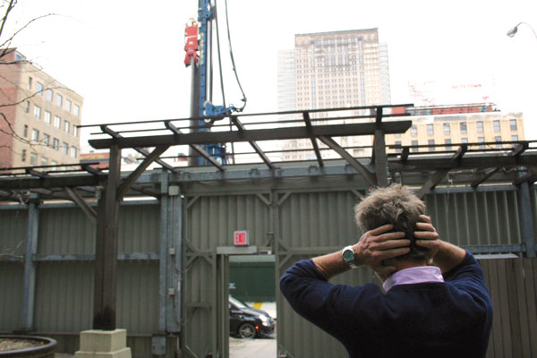 Photo by Yannic Rack Truffles Tribeca resident Joe Caccamo says the noise from the pile driver at the construction site across the street is insufferable.