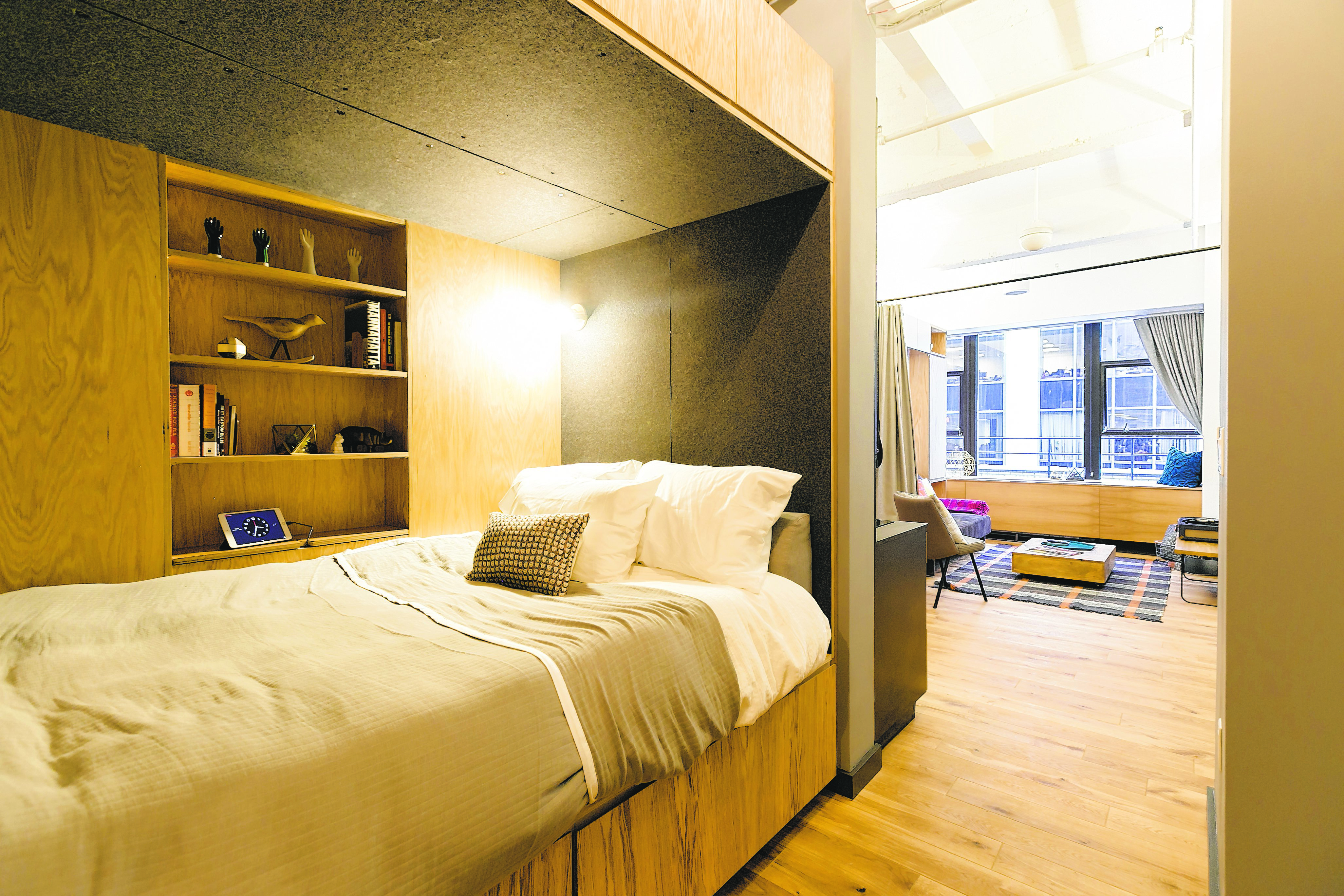You’ll soon be able to bunk up in a co-living dorm like this one, if you’re yearning for your college years. Photo by Lauren Kallen/WeWork 