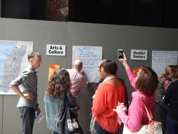 A group of people waiting to contribute their community suggestions for Johnson to hear — which could perhaps be on next year’s Participatory Budgeting ballot. Photo by Sean Egan.