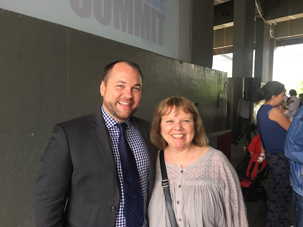 Councilmember Corey Johnson, with City Knoll Middle School Principal Victoria Armas. Courtesy Office of Councilmember Corey Johnson. 