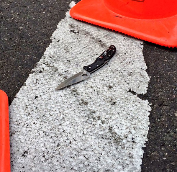 The knife that NYPD officers were threatened with, following an altercation on the morning of Wed., May 18. Photo source: NYPD.