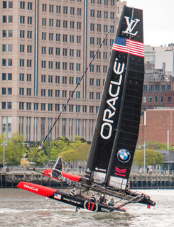 Photo by Milo Hess Team USA didn’t win the race, but did provide a winning moment of drama by nearly capsizing in a gust of wind.