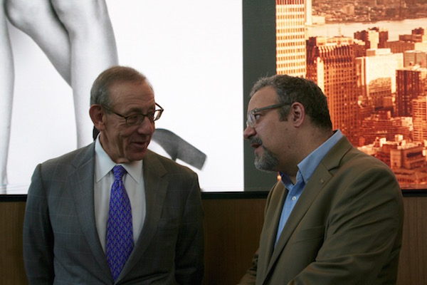 L to R: Stephen Ross, founder and chairman of Related, chats with Hector Figueroa, president of 32BJ Service Employees International Union. Photo by Yannic Rack.