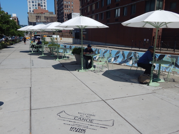 A view of the Canoe, a new public plaza on W. 36th St., just west of Ninth Ave. Photo by Sean Egan.