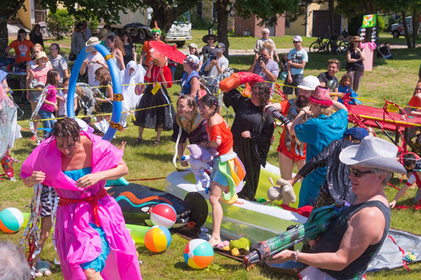 Photo by Anthony Collins Aqua Attack is basically a massive water fight, with participants standing in kiddie pools to do battle using super soaked plush toys and inflatable pool toys.