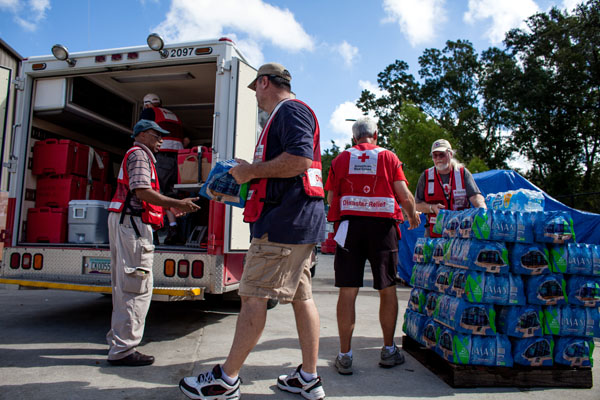 Bottled water continues to be an urgently needed relief item, after the flooding in Louisiana. Photo by Marko Kokic, courtesy American Red Cross.