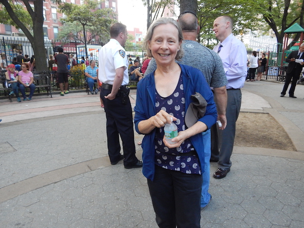 Midtown North Precinct Council treasurer and neighborhood resident Eileen Spinner in Hell's Kitchen Park. Photo by Jane Argodale.