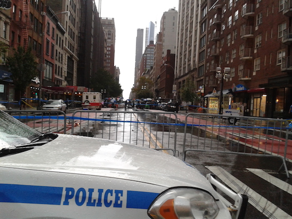 A view of the blockade on the morning of Mon., Sept. 19, as law enforcement continues investigating the explosion on W. 23rd St. that happened Saturday night. Photo by Scott Stiffler.