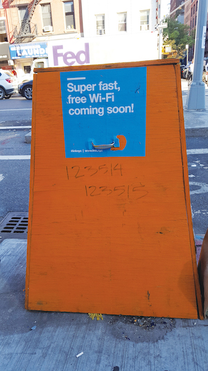 A placeholder for a kiosk at W. 18th St. & Eighth Ave. There is currently a moratorium on installing more on the avenue. Photo by Dusica Sue Malesevic.