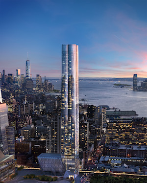 Facing south, a view of 15 Hudson Yards and the Shed, a cultural facility. Rendering courtesy Related-Oxford