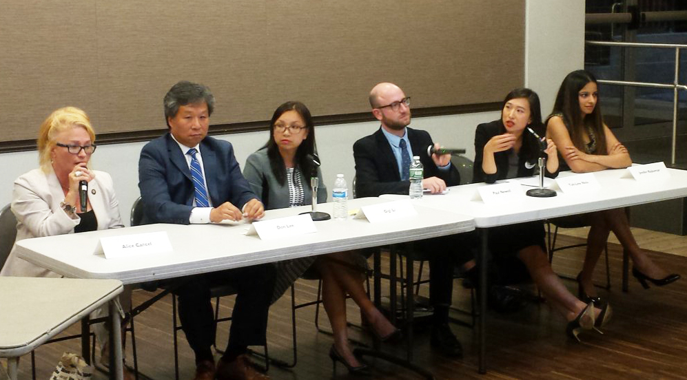 Photo by Lincoln Anderson The six candidates contesting the Sept. 13 Democratic primary for the 65th-District Assembly seat — from left, Alice Cancel, Don Lee, Gigi Li, Paul Newell, Yuh-Line Niou, and Jenifer Rajkumar — can all agree on one thing: that the Battery Park City Authority needs to give residents a greater voice.