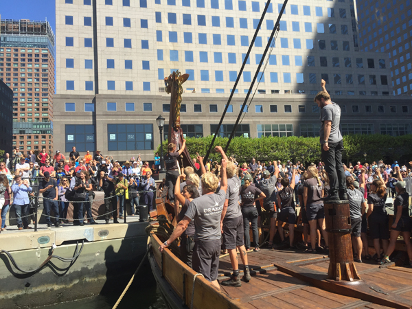 Photo by Dennis Lynch A cheering crowd greeted the Nordic mariners when the arrived at Battery Park City last weekend.