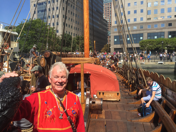 Photo by Dennis Lynch Sigurd Aase, the Nordic history buff behind the Draken Harald Harfagre expedition, poses on the deck of the ship he financed.