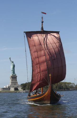 Getty / Thos Robinson Draken Harald Harfagre sailed past Lady Liberty on its way to North Cove Marina.