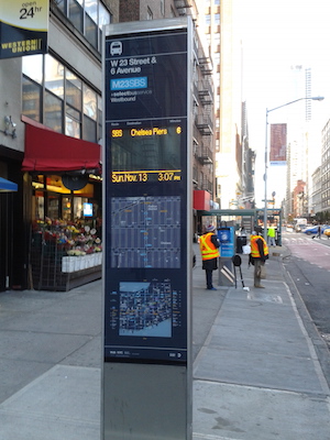 SBS service includes information hubs that tell you when the next bus will arrive at your stop. Photo by Scott Stiffler.