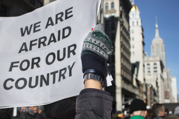 Protesters walked through the Flatiron District, in their march up Fifth Ave. Photo by Zach Williams.