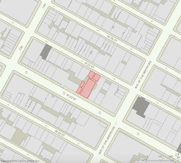 The four lots — the biggest housing St. Vincent de Paul — that hotelier Jeffrey Dagowitz now owns. Image via NYC Dept. of City Planning.