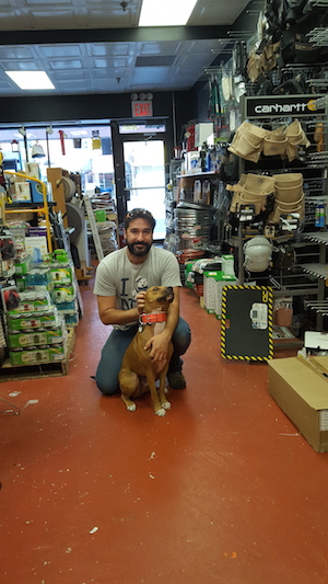 Nathaniel Garber Schoen and his dog, Kang the Conqueror (who has his own Instagram), at the hardware store. Photo by Dusica Sue Malesevic.