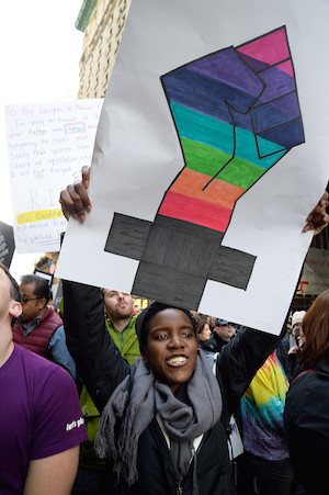 During a Nov. 12 march from Union Square to Trump Tower, protesters vowed to keep up pressure on the president-elect’s new administration. Photo by Donna Aceto.