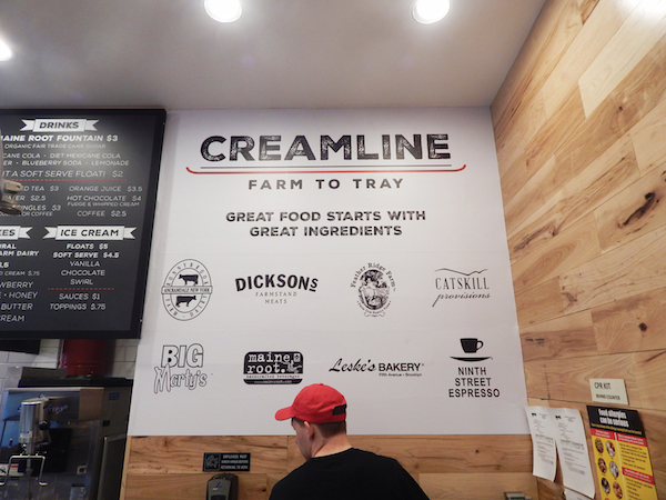 The many sources that Creamline uses for its ingredients. Dickson’s Farmstand Meats is located next door to Creamline at Chelsea Market, and Ronnybrook Farms supplies all of Creamline’s dairy products. Photo by Dennis Lynch.