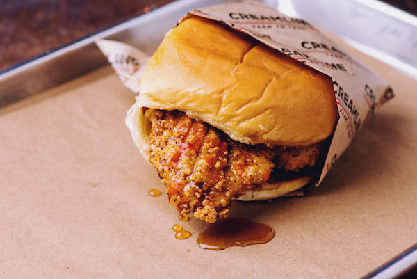 The new honey butter and hot sauce chicken sandwich is giving the burger a run for its money as top choice at Creamline’s new location on Seventh Ave. Photo via creamlinenyc.com.