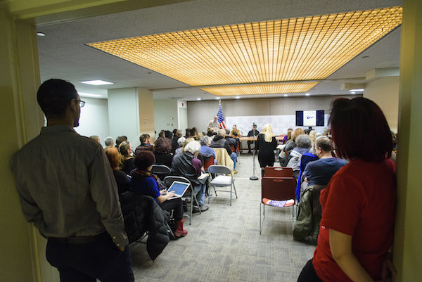 Concerned residents from all over the city packed Jan. 10’s town hall event. Photo by Jordan Rathkopf.